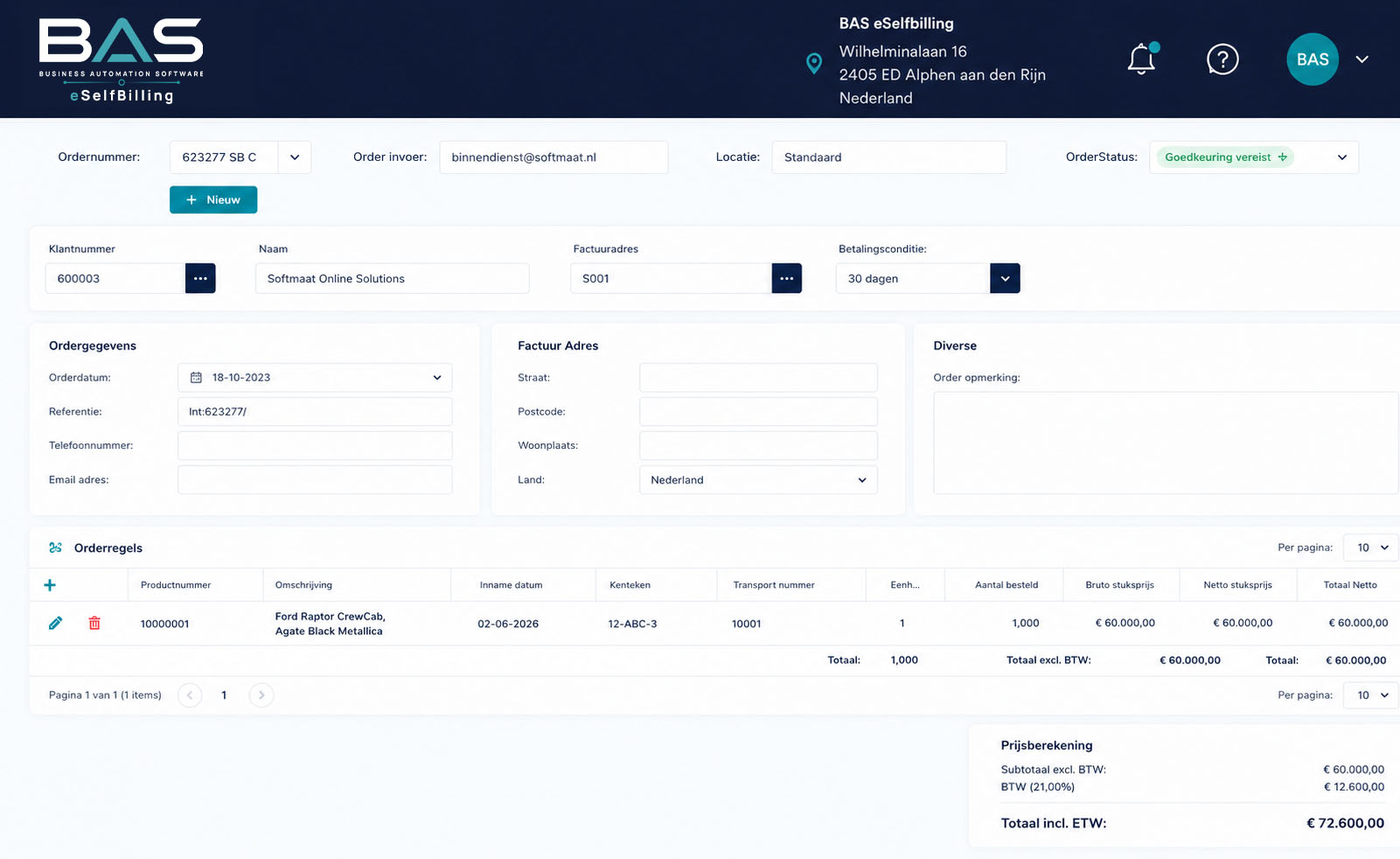 Dashboard eSelfbilling